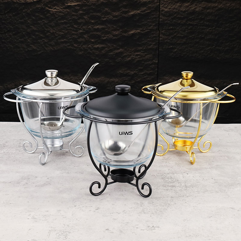 4L Elegant deep glass chafing dish(with spoon)
