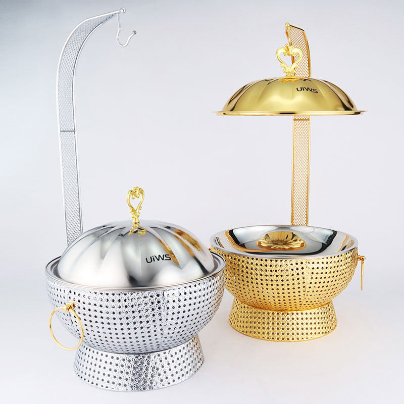 4.5/6/8L Luxury Golden Food Warmer Chafer Set Alcohol Stove Round Buffet Dish Gold Chafing Dishes