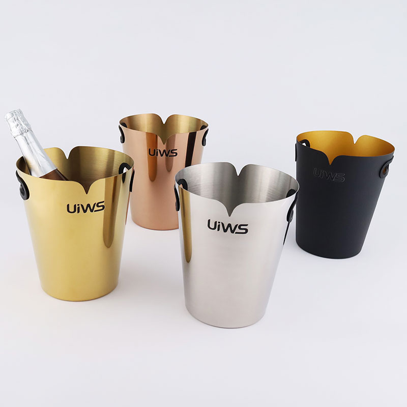 Custom Logo Wholesale Stainless Steel Metal Ice Bucket Hotel Bar Luxury Champagne Wine Cooler Beer Ice Cube Bucket