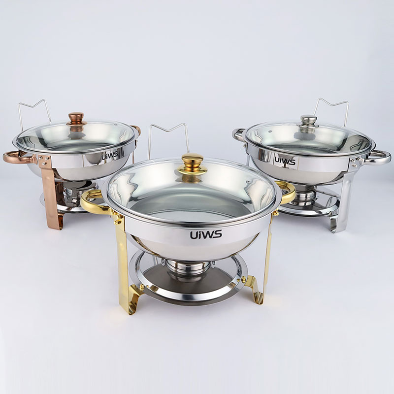 Food warmer stainless steel chafing dish round 4.5l buffet stove with lids