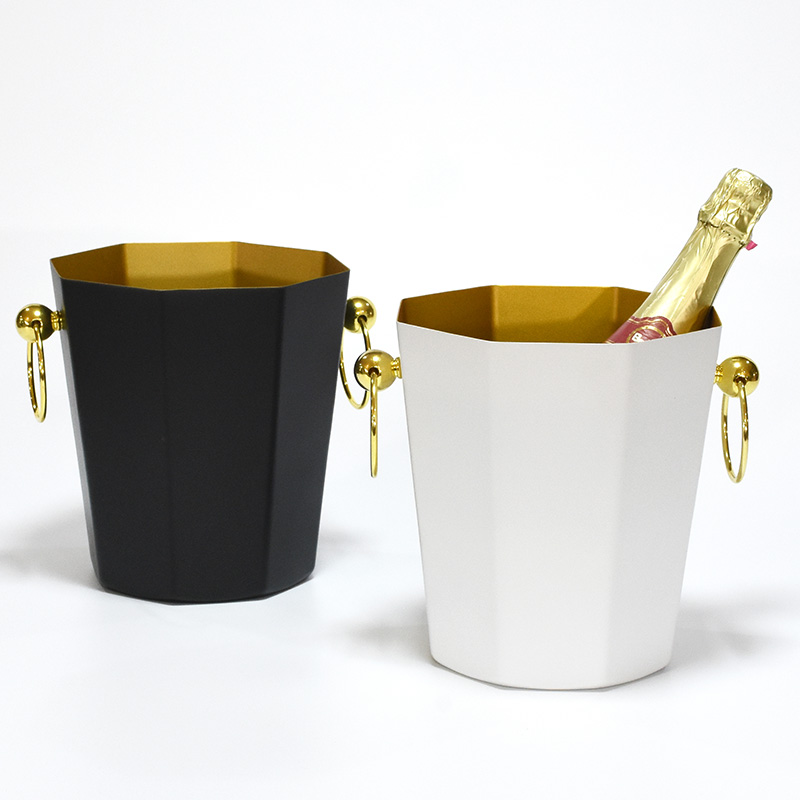 China hot sale octagonal decoration champagne bucket wine beer cooler stainless steel ice bucket with round handle