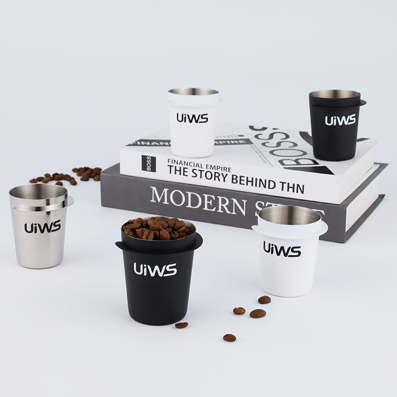 Hot sale 304 stainless steel powder Cup 51/53/58mm Espresso Coffee Dosing Powder CupBlack White Sliver