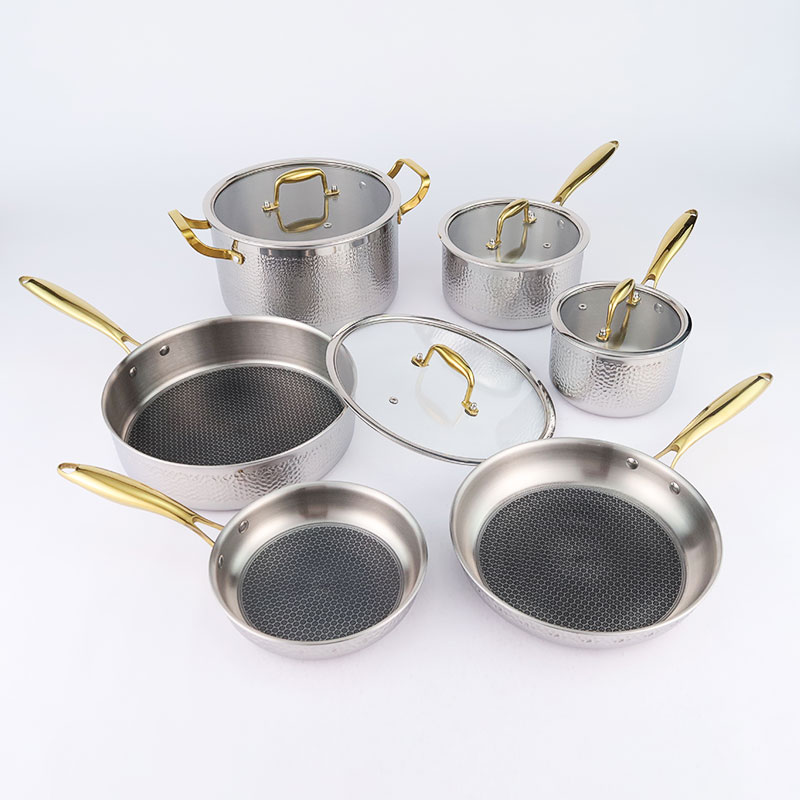 Three-layer steel hammer pattern cookware set