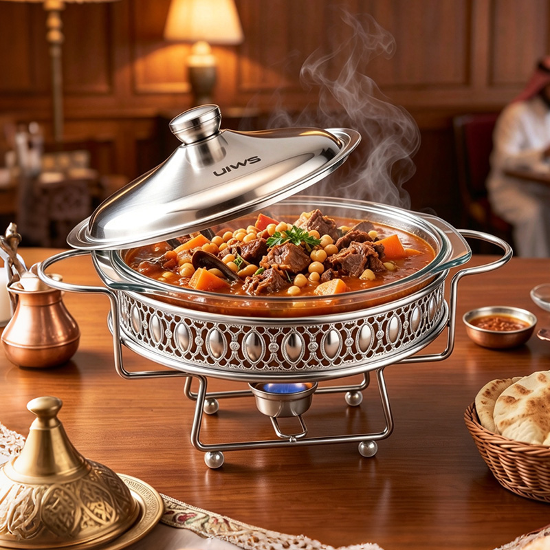 Round glass chafing dish