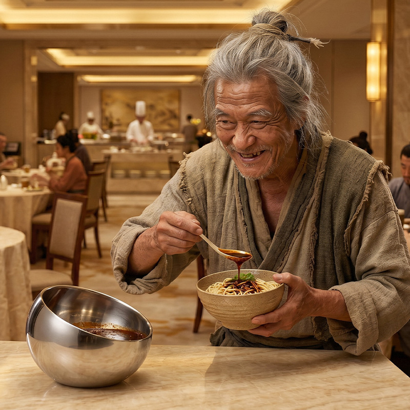 Double-layer 304 stainless steel slanted bowl